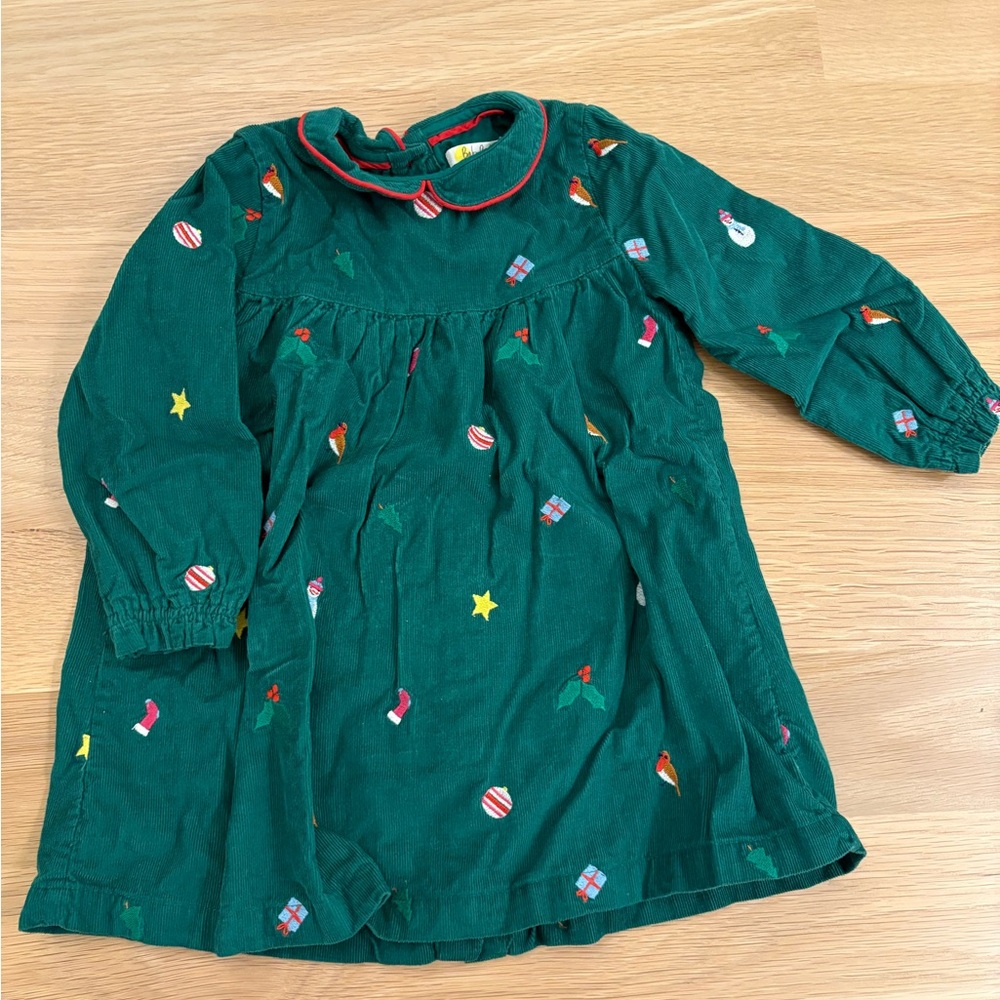 🎄 Baby Boden Green Corduroy Holiday Dress (12–18M)